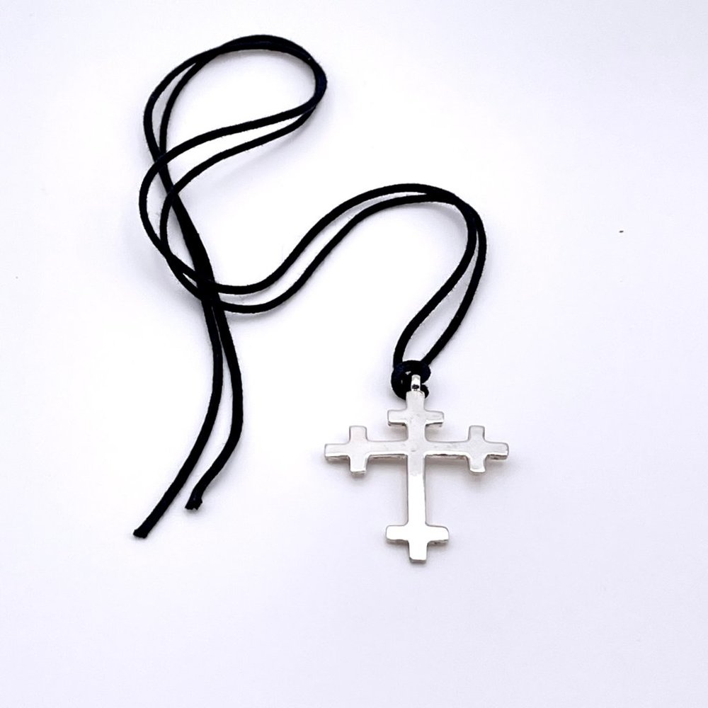 FINAL DROP!  Sterling Silver RLM Neo Cross Pendant Necklace circa 70's